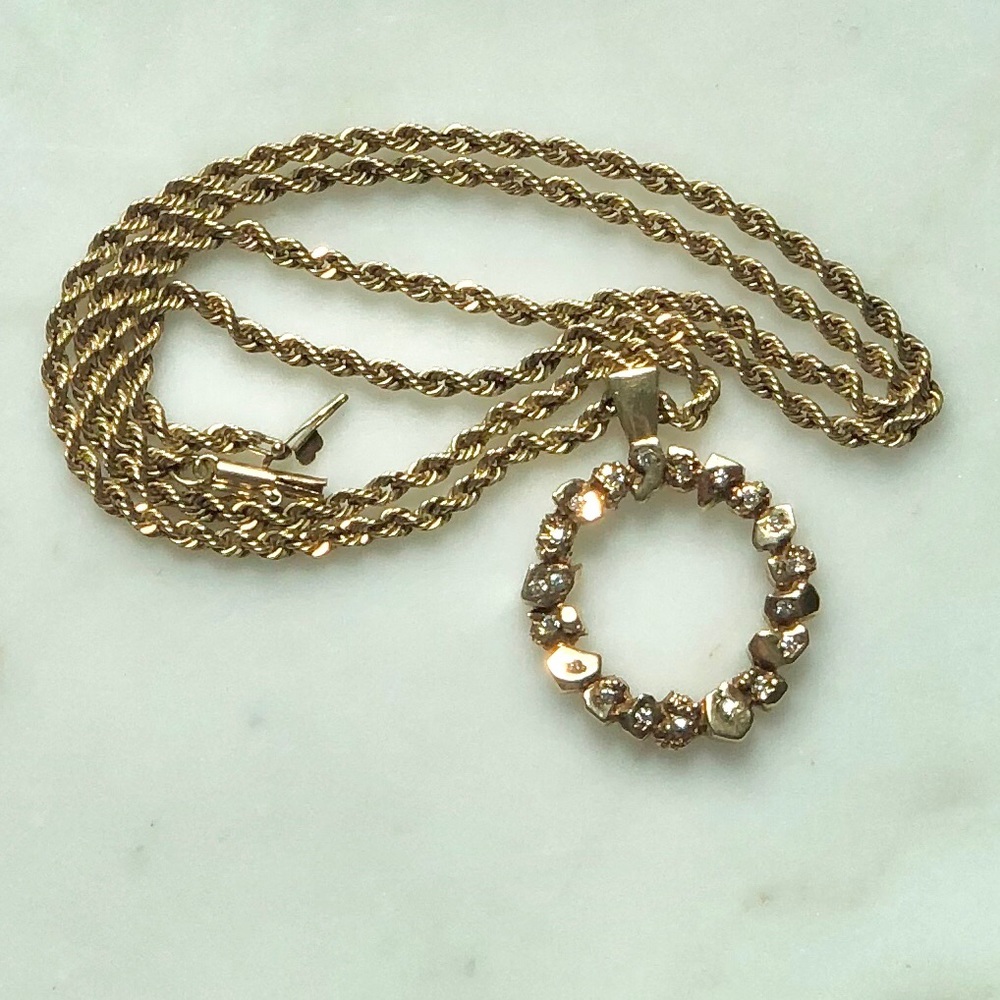 Vintage 14K Gold Nuggets w/Diamonds Rope Chain - Picture 4 of 9